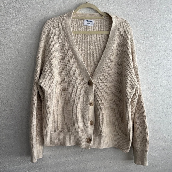 Old Navy Cotton/Linen Blend Button Front Cardigan in Light Taupe/Oatmeal - Picture 1 of 5
